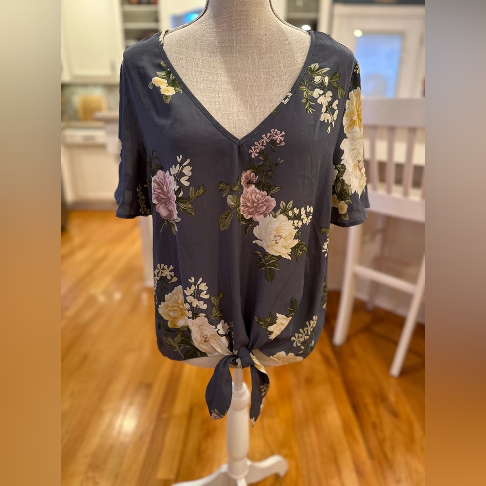 Nine Britton Floral Tie-Front Blouse - Blue and Yellow